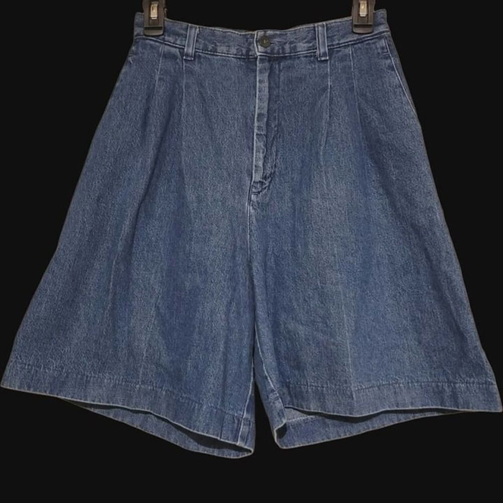 Vintage 90s Lee Casuals Womens High Waist Bareback Pleated Denim Shorts 26W Blue